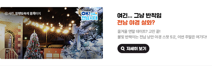 여긴... 그냥 반칙임 전남 야경 실화? 올겨울 연말 데이트? 고민 끝! 불빛 반짝이는 전남 낭만 야경 스팟 5곳, 이번 주말은 여기다! 사진_함평빛축제 홈페이지, OK! 지금은 전남시대 자세히 보기(새 창 열림)